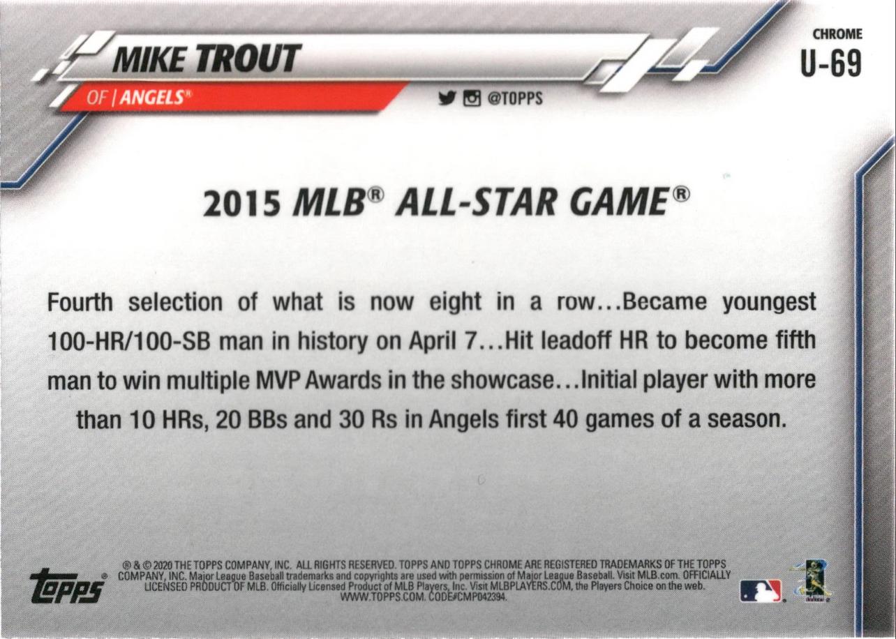 2020 Topps Chrome Update #U-69 Mike Trout Los Angeles Angels