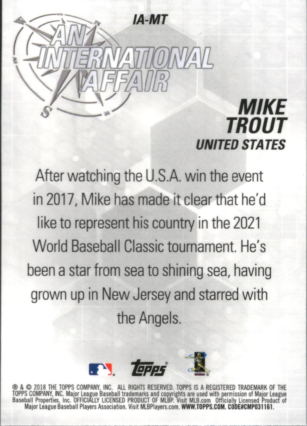 2018 Topps Chrome Update An International Affair #IA-MT Mike Trout Angels