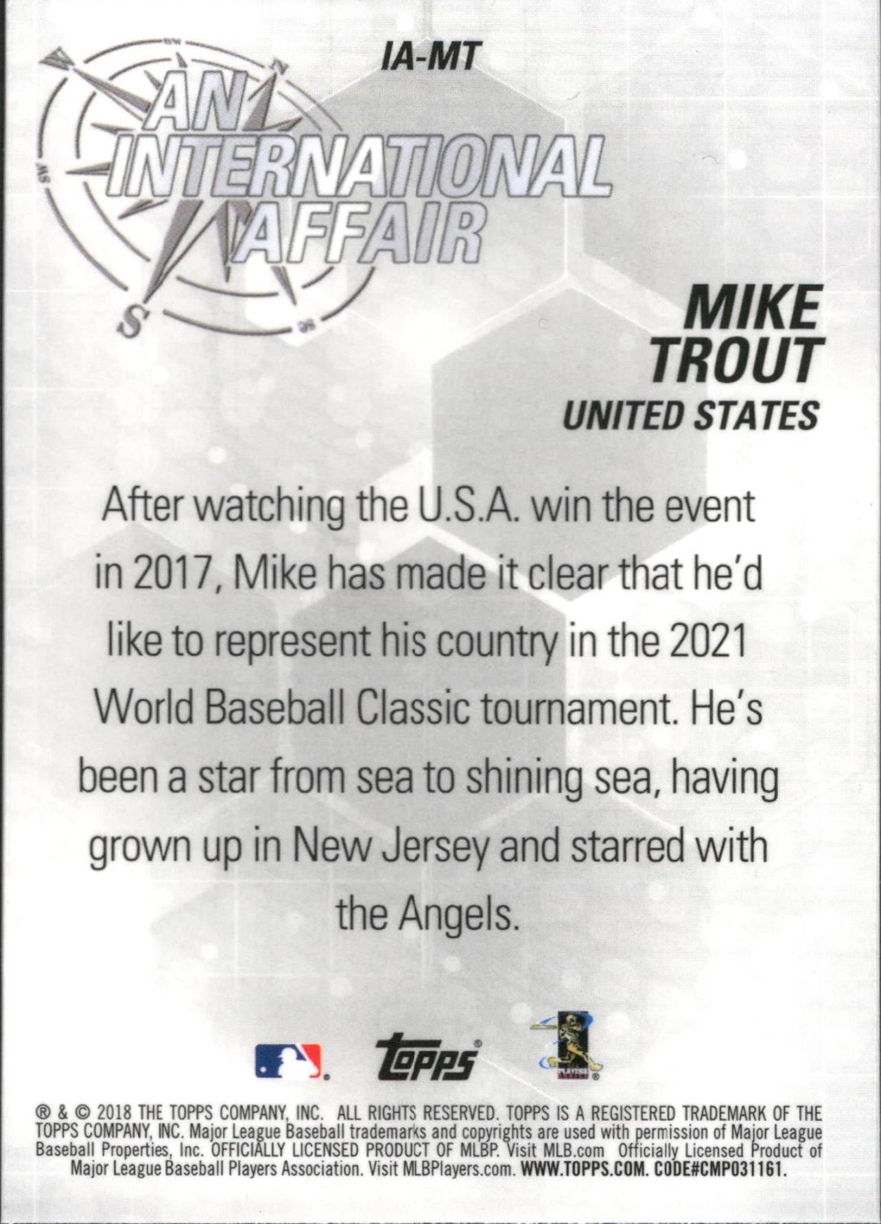 2018 Topps Chrome Update An International Affair #IA-MT Mike Trout Angels