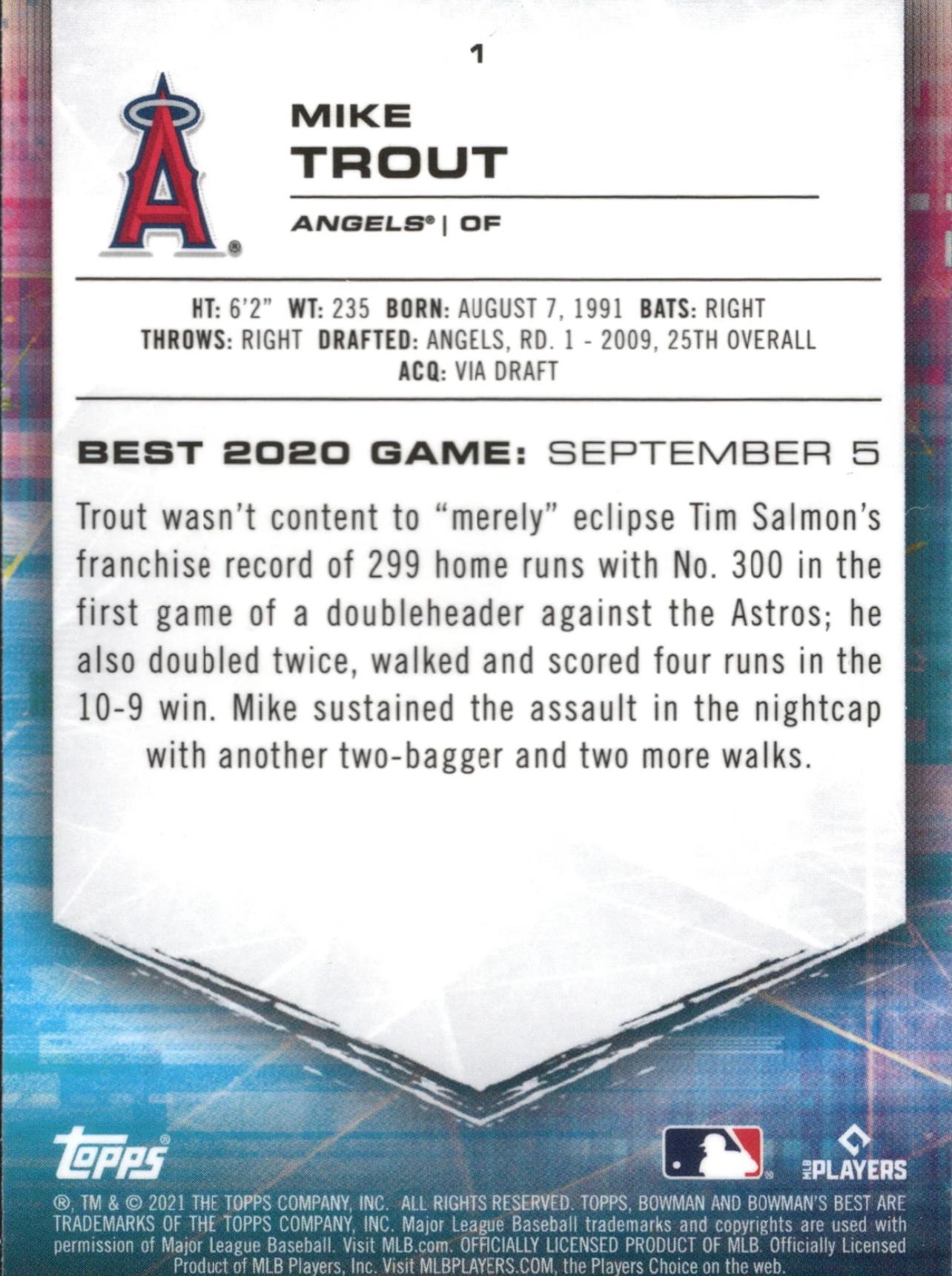 2021 Bowman's Best #1 Mike Trout Los Angeles Angels
