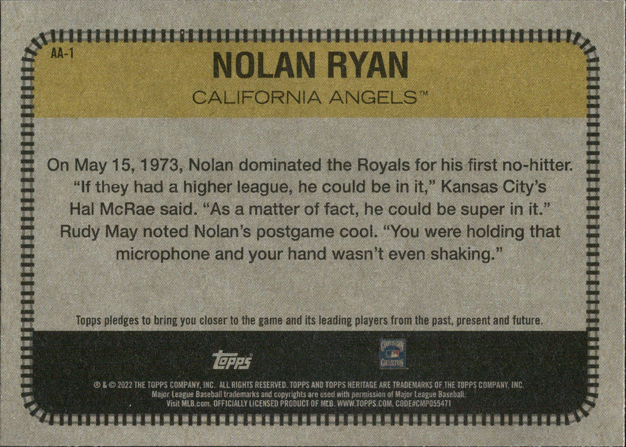 2022 Topps Heritage All Aboard! #AA-1 Nolan Ryan California Angels