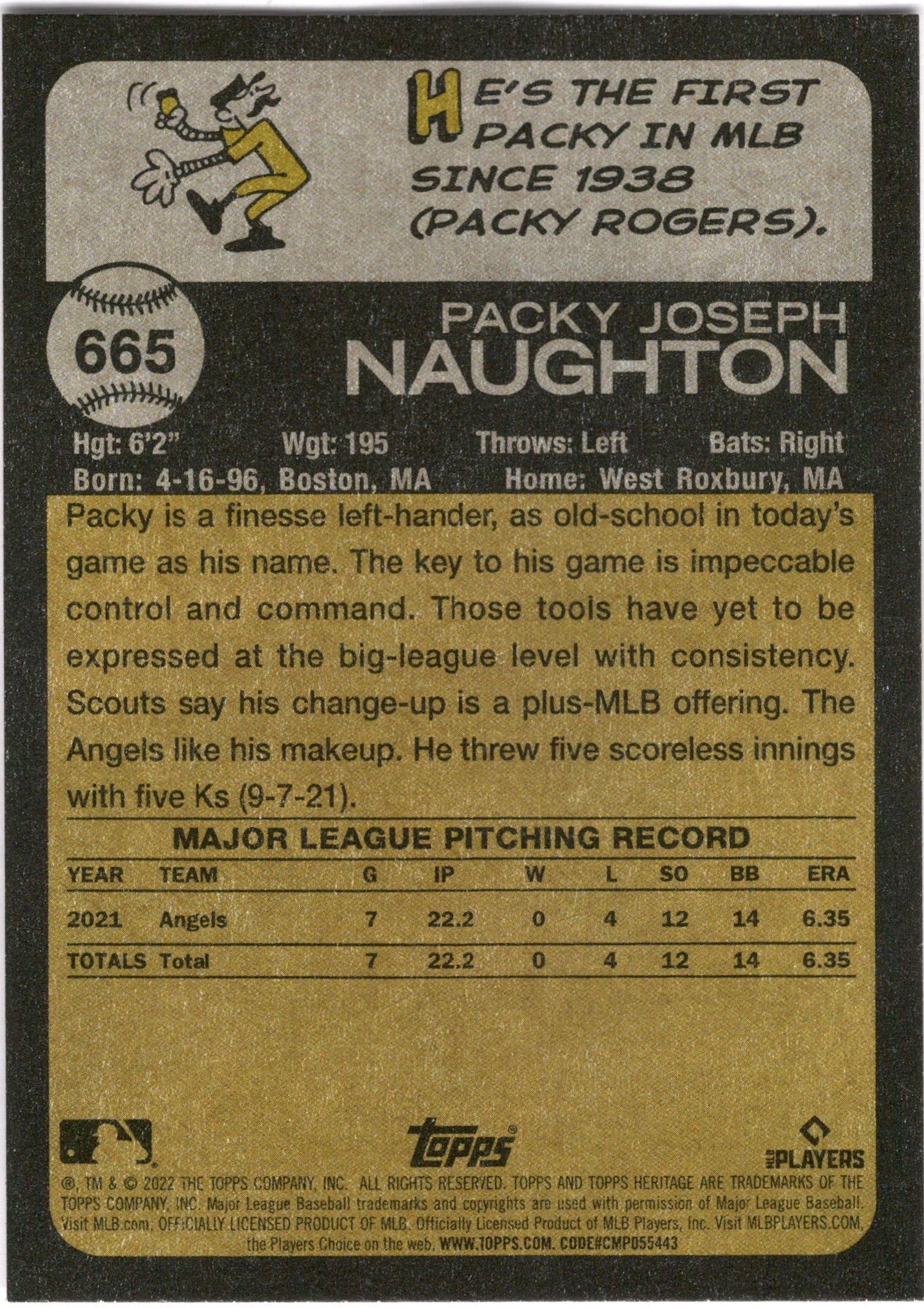 2022 Topps Heritage #665 Packy Naughton RC Los Angeles Angels