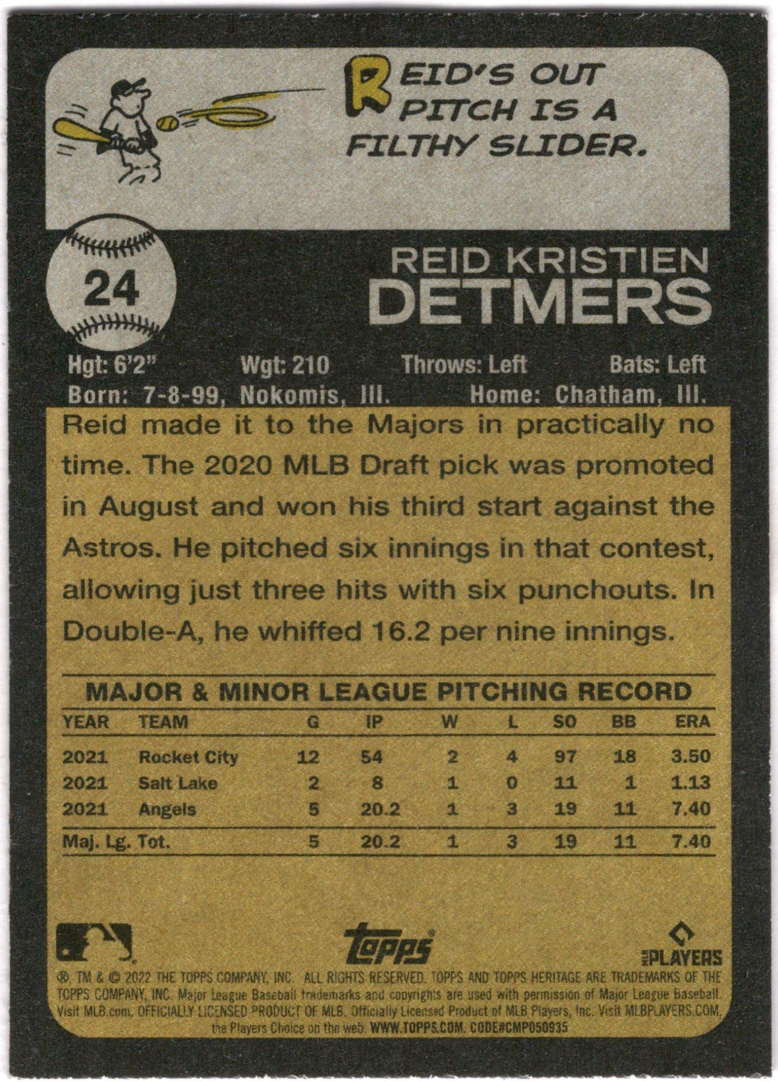 2022 Topps Heritage Chrome Purple Refractor #24 Reid Detmers RC Angels