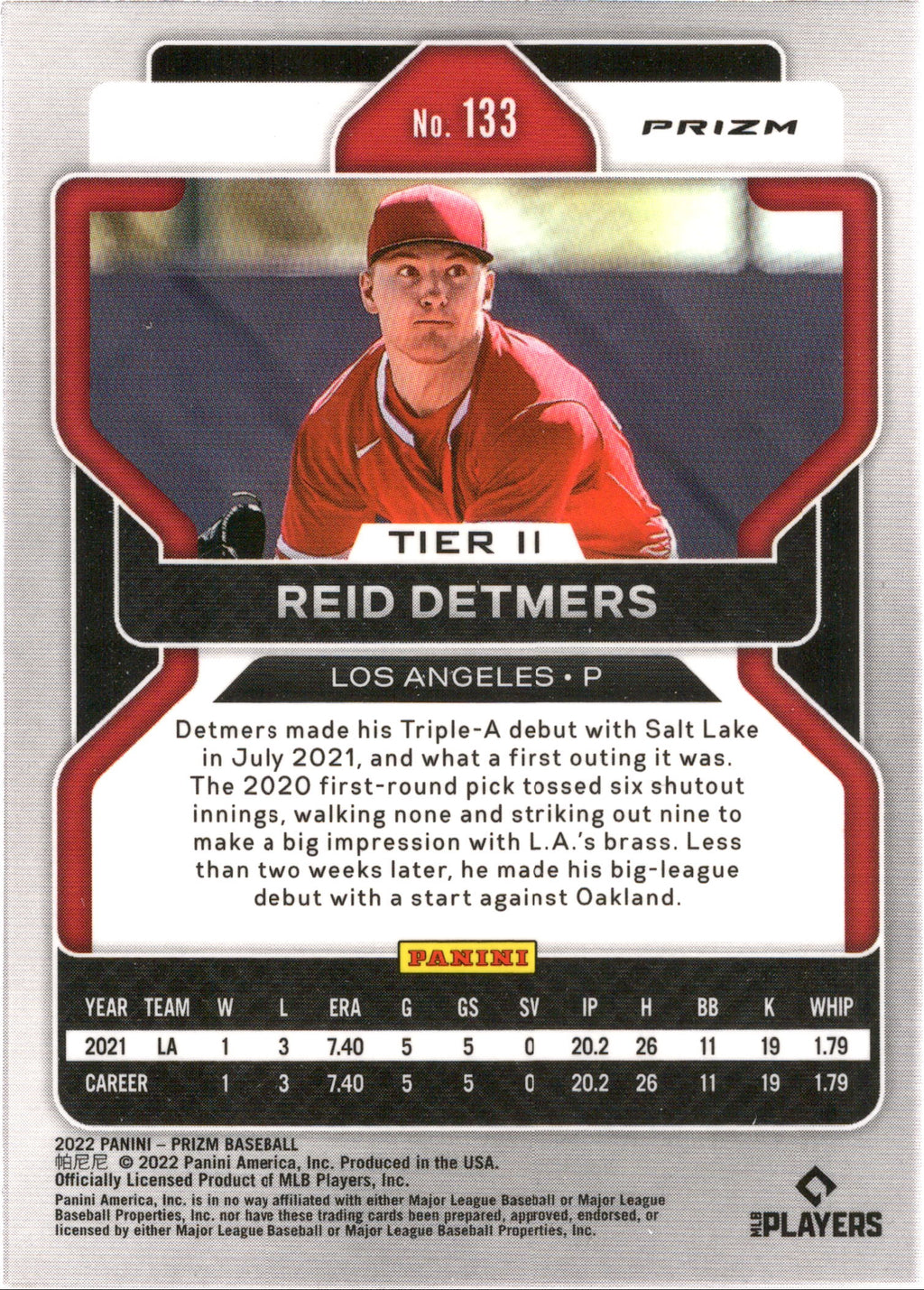 2022 Panini Prizm Silver Prizm #133 Reid Detmers RC Los Angeles Angels