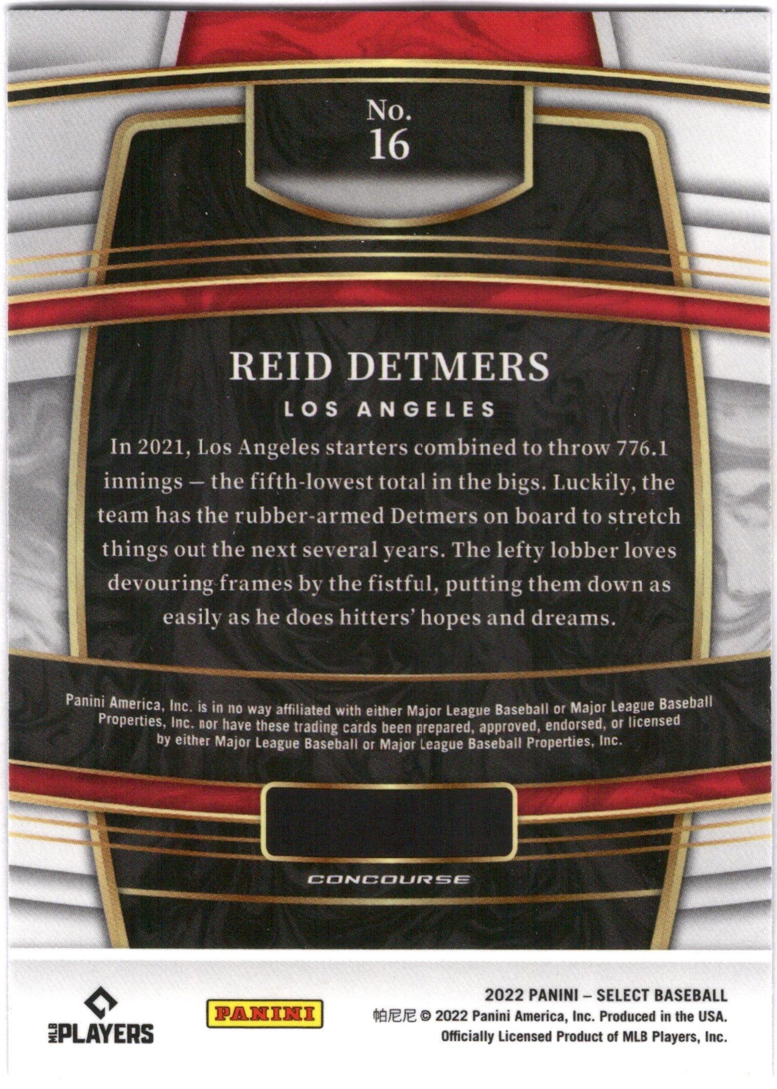 2022 Panini Select Blue Retail Base #16 Reid Detmers RC Los Angeles Angels