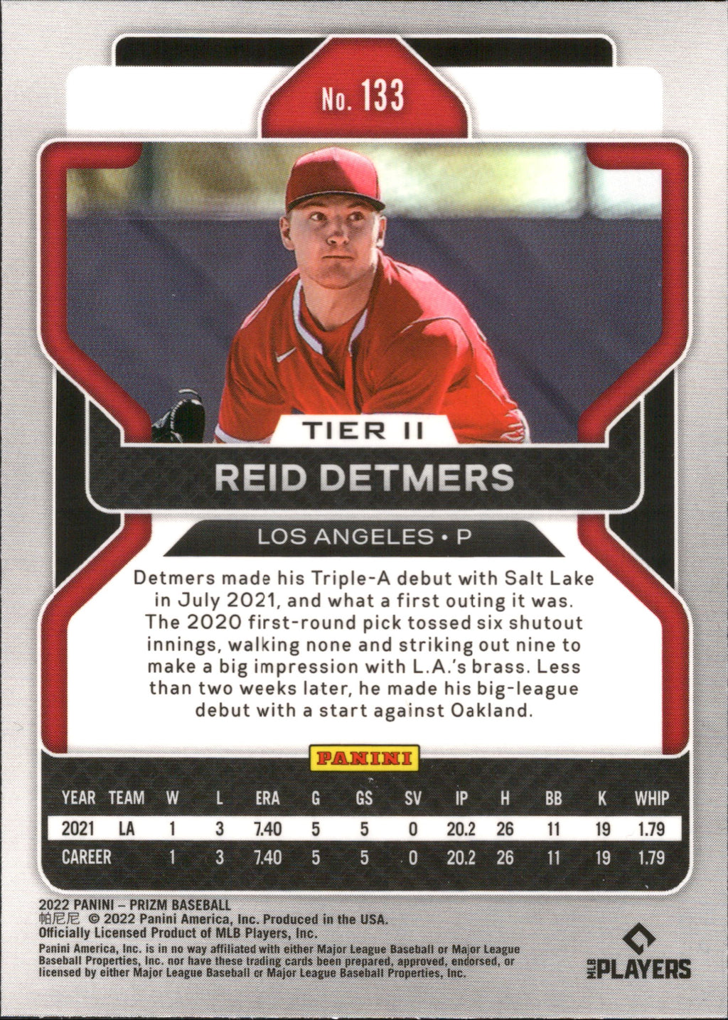 2022 Panini Prizm #133 Reid Detmers RC Los Angeles Angels