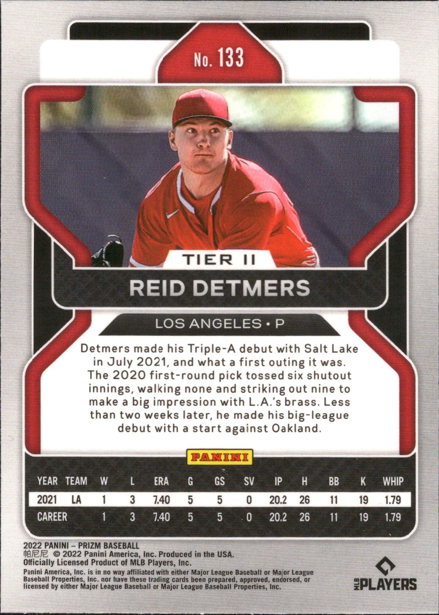 2022 Panini Prizm #133 Reid Detmers RC Los Angeles Angels