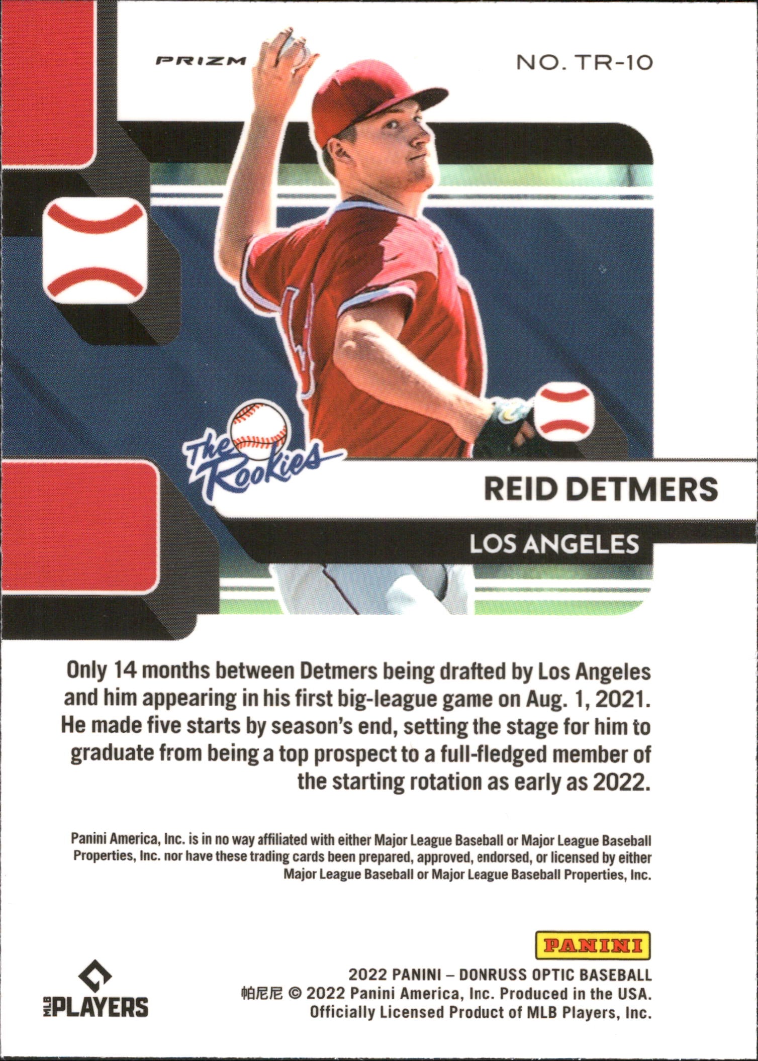 2022 Donruss Optic The Rookies Holo Prizm #TR-10 Reid Detmers RC Angels