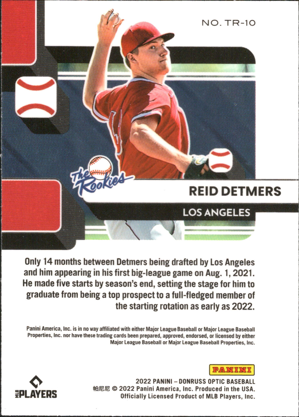 2022 Donruss Optic The Rookies #TR-10 Reid Detmers Los Angeles Angels