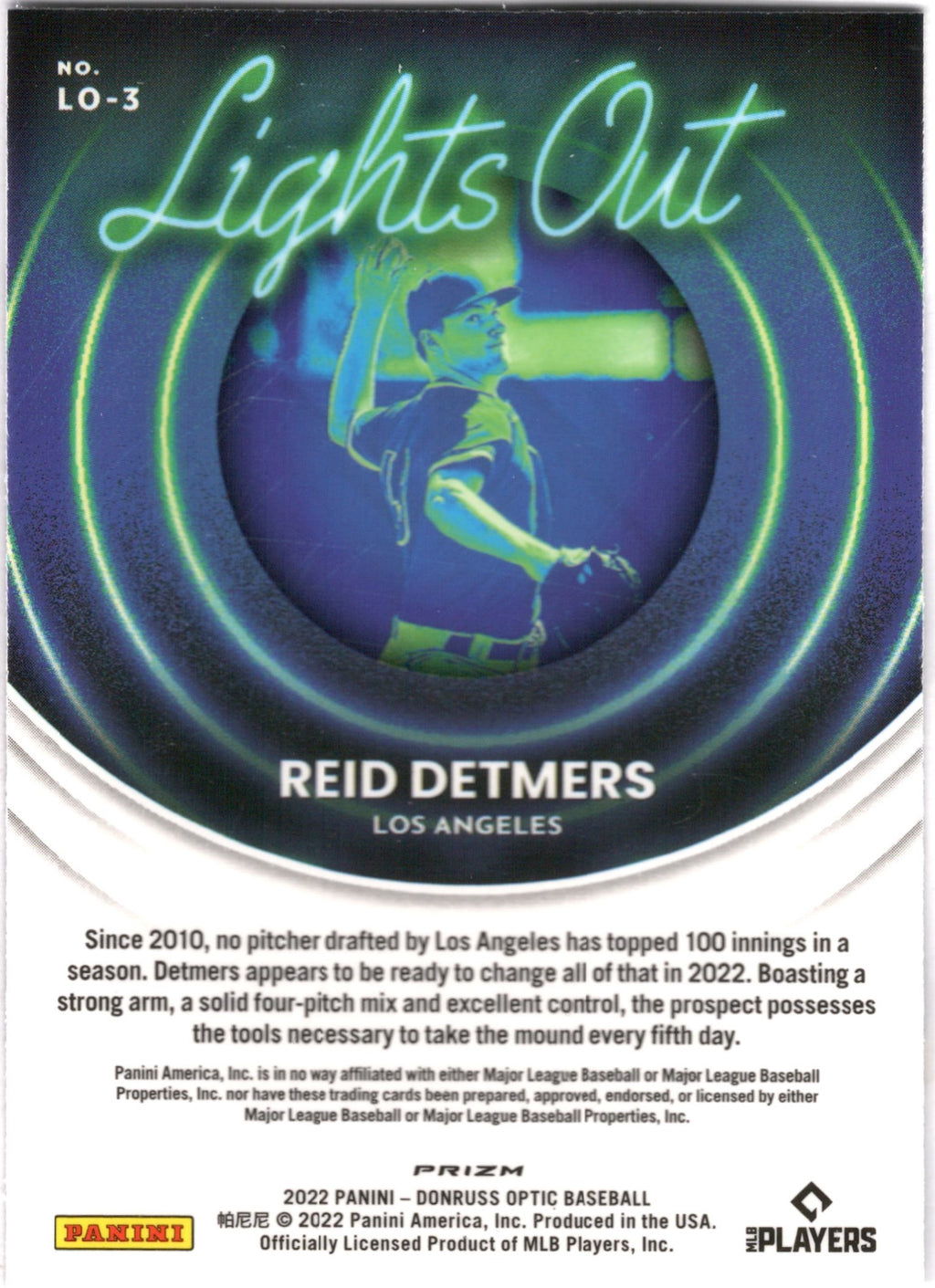 2022 Donruss Optic Lights Out Holo Prizm #LO-3 Reid Detmers Los Angeles Angels