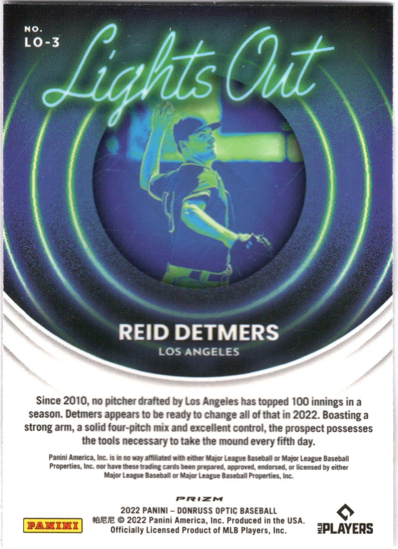2022 Donruss Optic Lights Out Holo Prizm #LO-3 Reid Detmers Los Angeles Angels