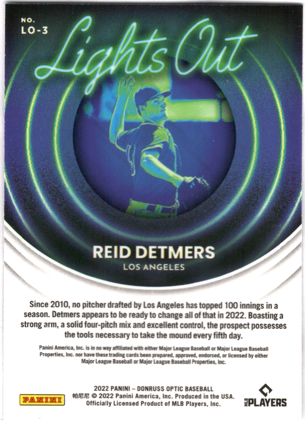 2022 Donruss Optic Lights Out #LO-3 Reid Detmers Los Angeles Angels
