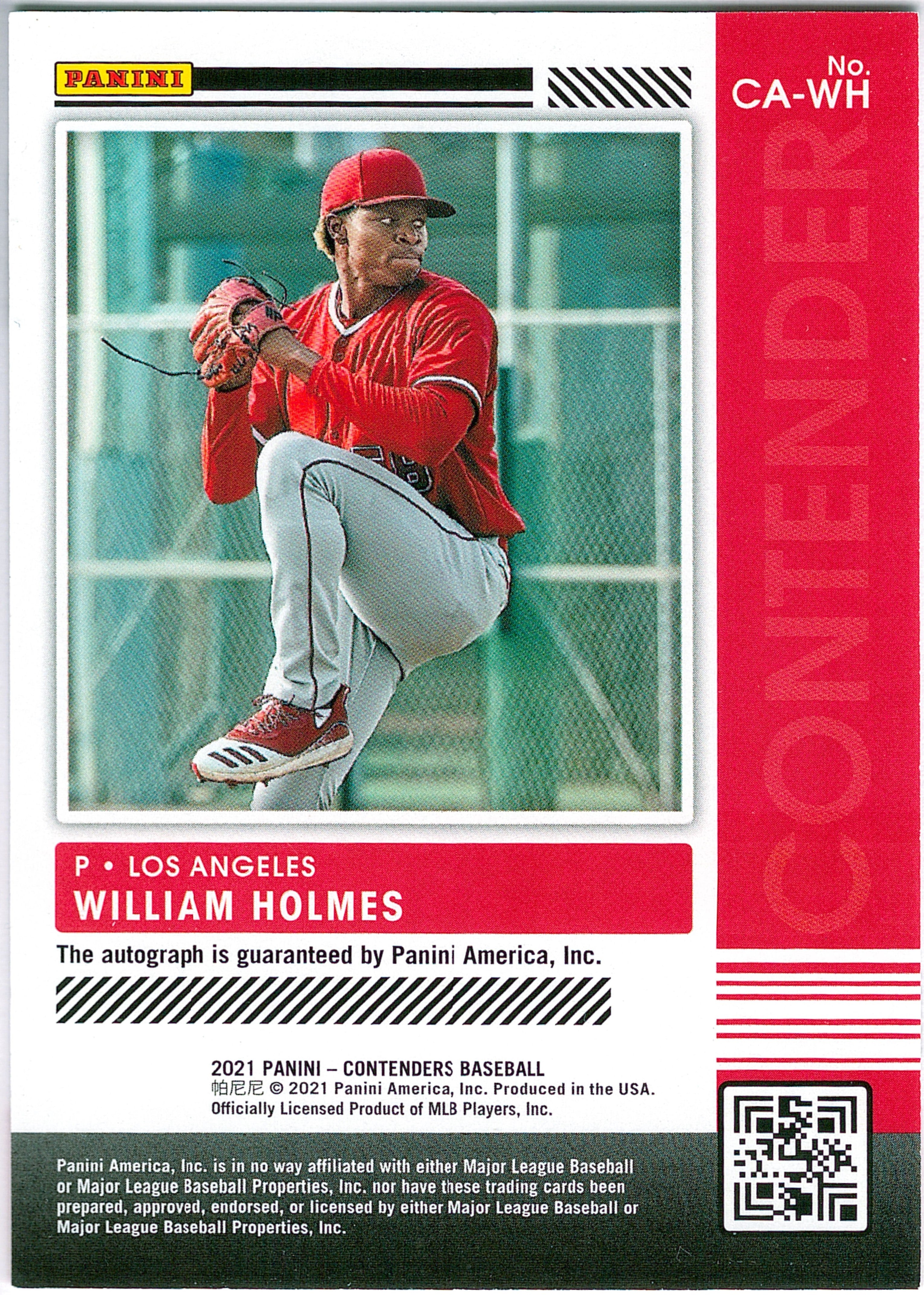 2021 Panini Contenders Contenders Autographs #CA-WH William Holmes AU Angels