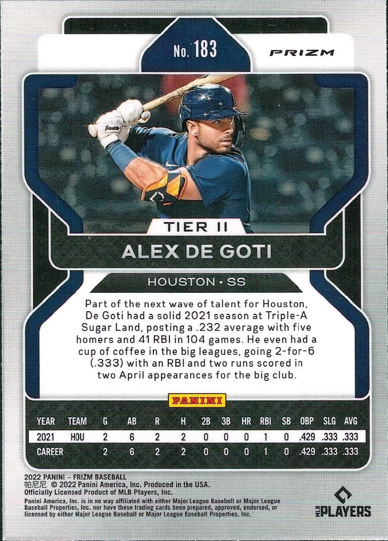 2022 Panini Prizm Silver Prizm #183 Alex De Goti RC Houston Astros