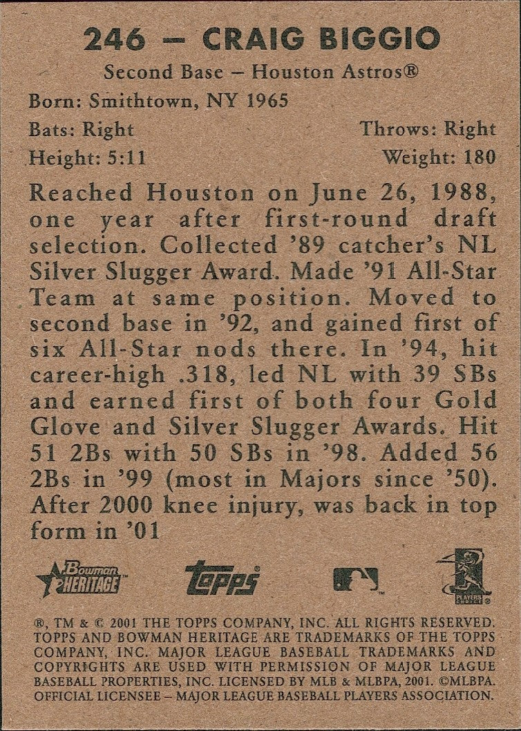 2001 Bowman Heritage #246 Craig Biggio Houston Astros