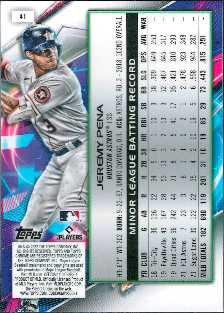 2022 Topps Chrome Cosmic #41 Jeremy Pena Rookie Houston Astros