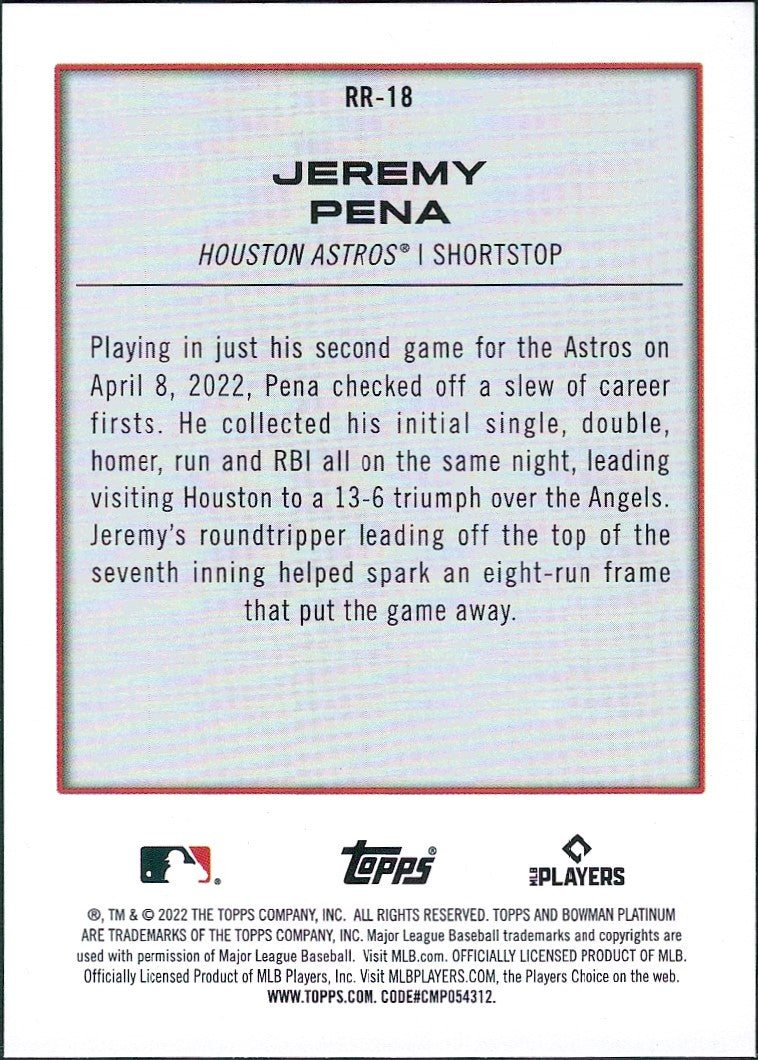 2022 Bowman Platinum Renowned Rookies #RR-18 Jeremy Pena Houston Astros
