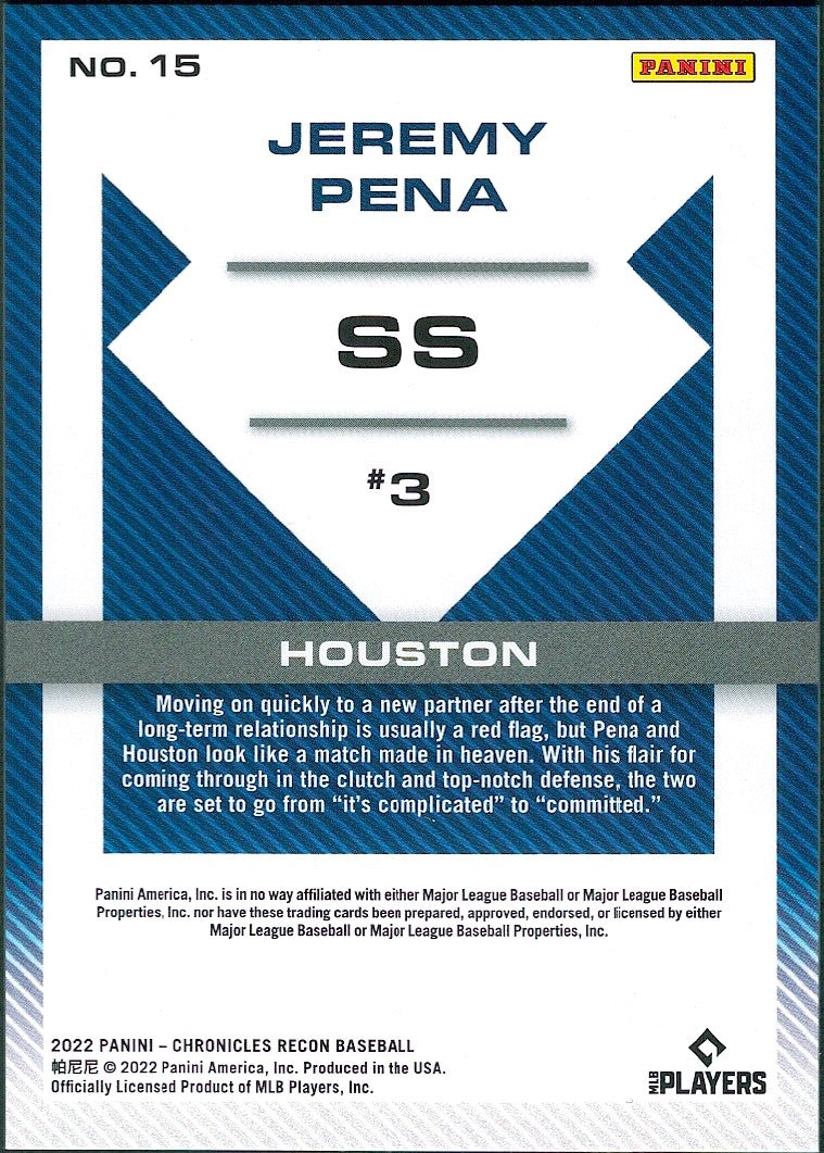 2022 Panini Chronicles Recon #15 Jeremy Pena RC Houston Astros