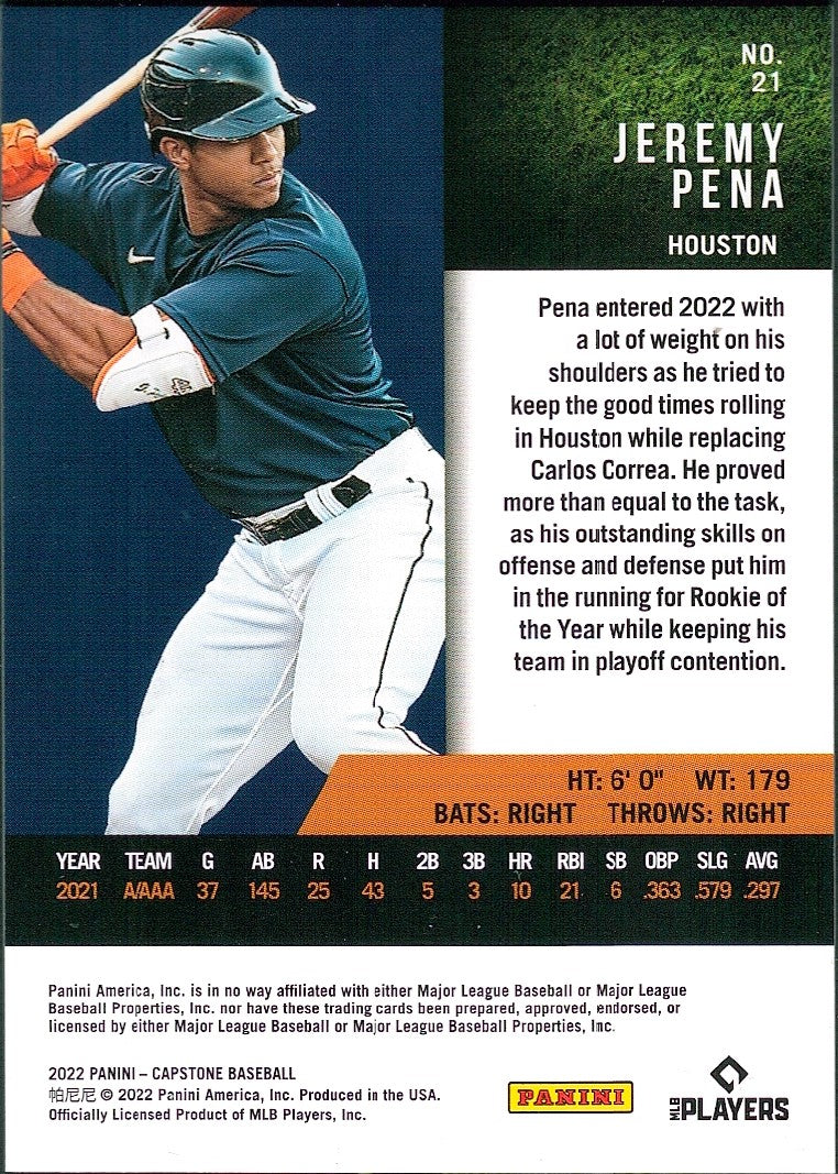 2022 Panini Capstone #21 Jeremy Pena RC Houston Astros