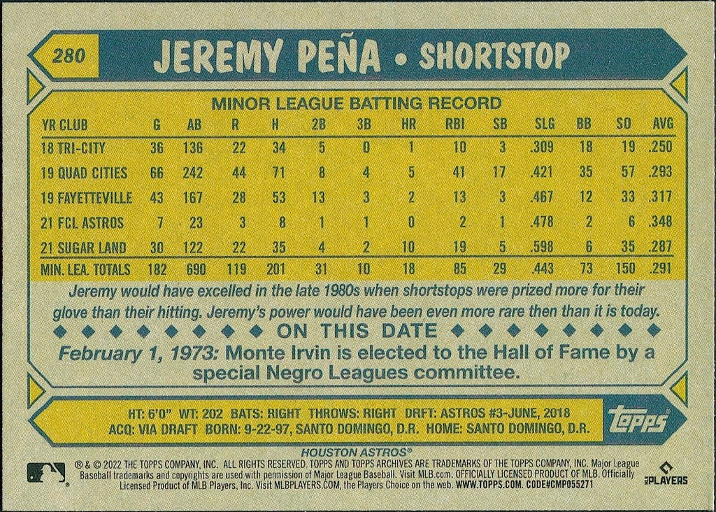 2022 Topps Archives #280 Jeremy Peña RC Houston Astros