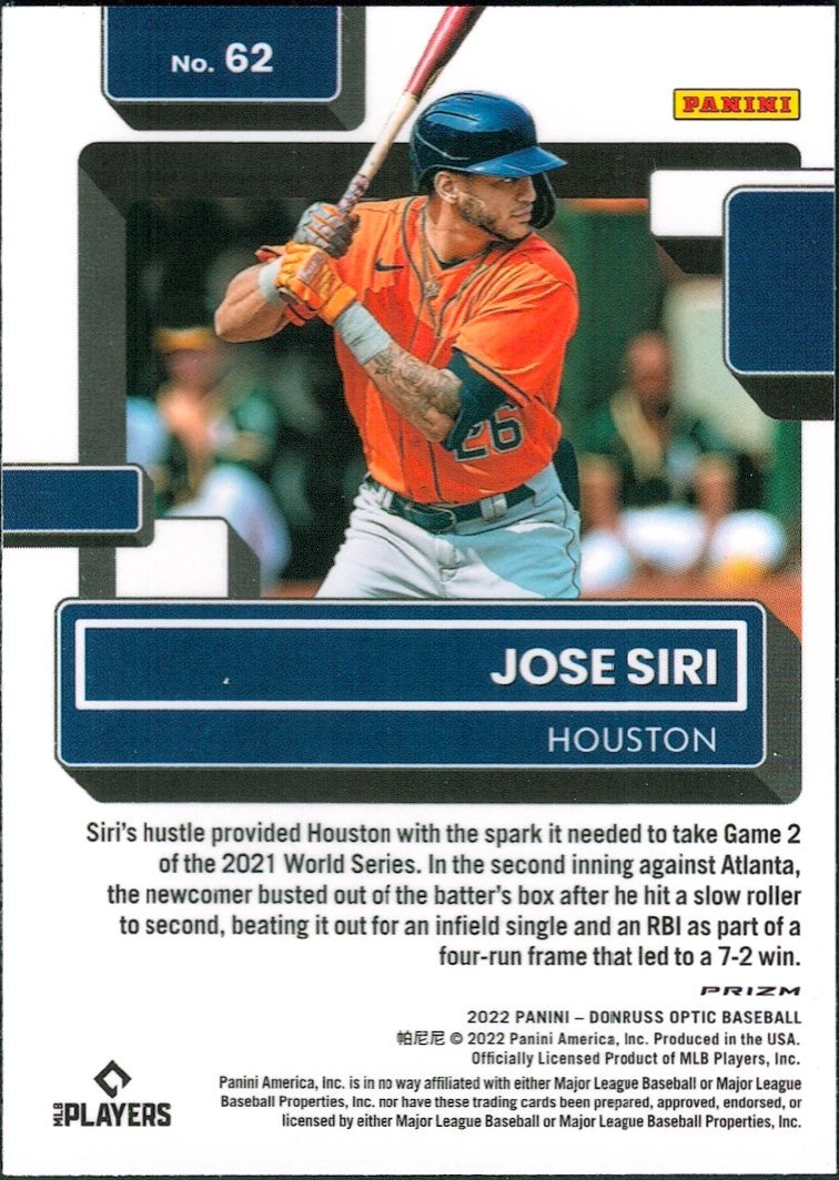 2022 Donruss Optic Holo Prizm #62 Jose Siri RC Houston Astros