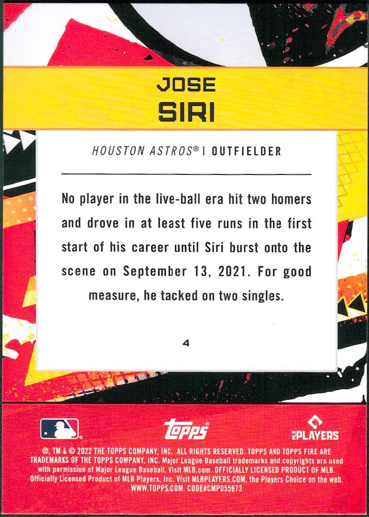 2022 Topps Fire Gold Minted #4 Jose Siri RC Houston Astros