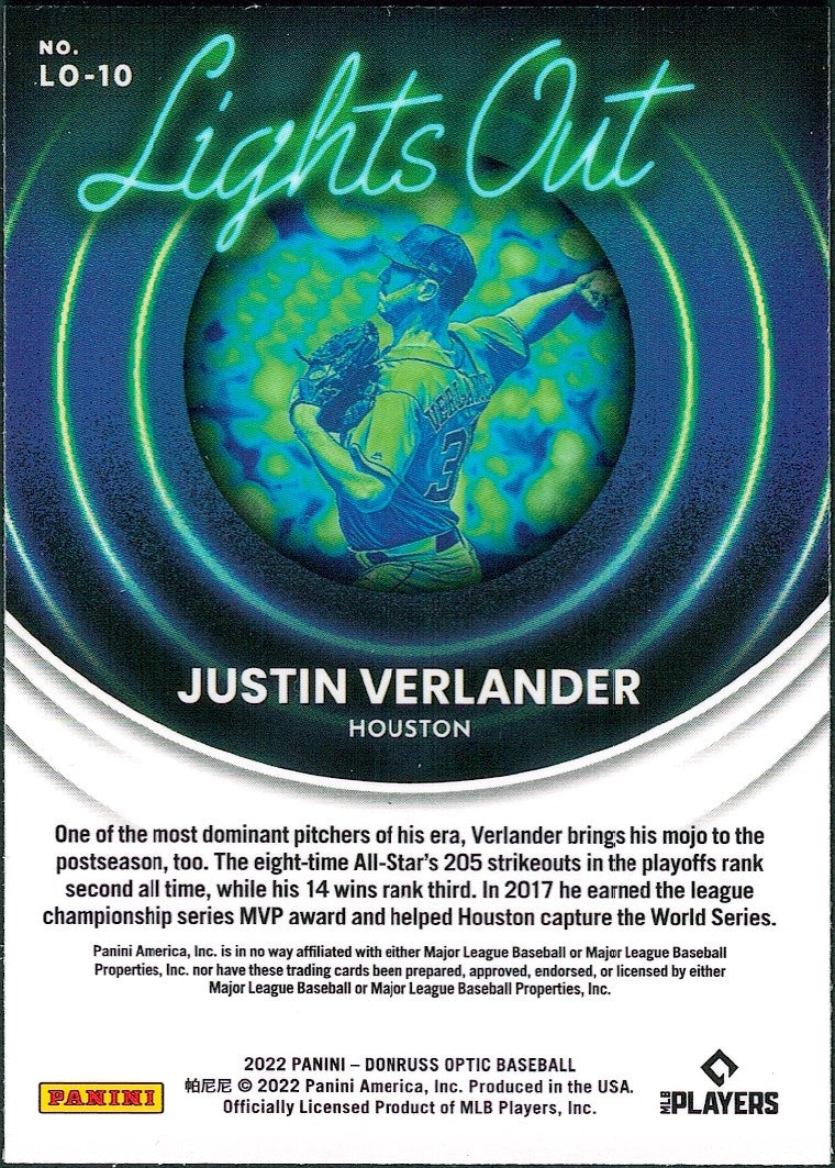 2022 Donruss Optic Lights Out #LO-10 Justin Verlander Houston Astros