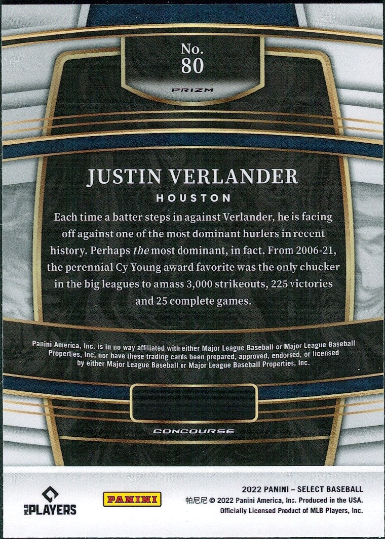 2022 Panini Select Holo #80 Justin Verlander Houston Astros