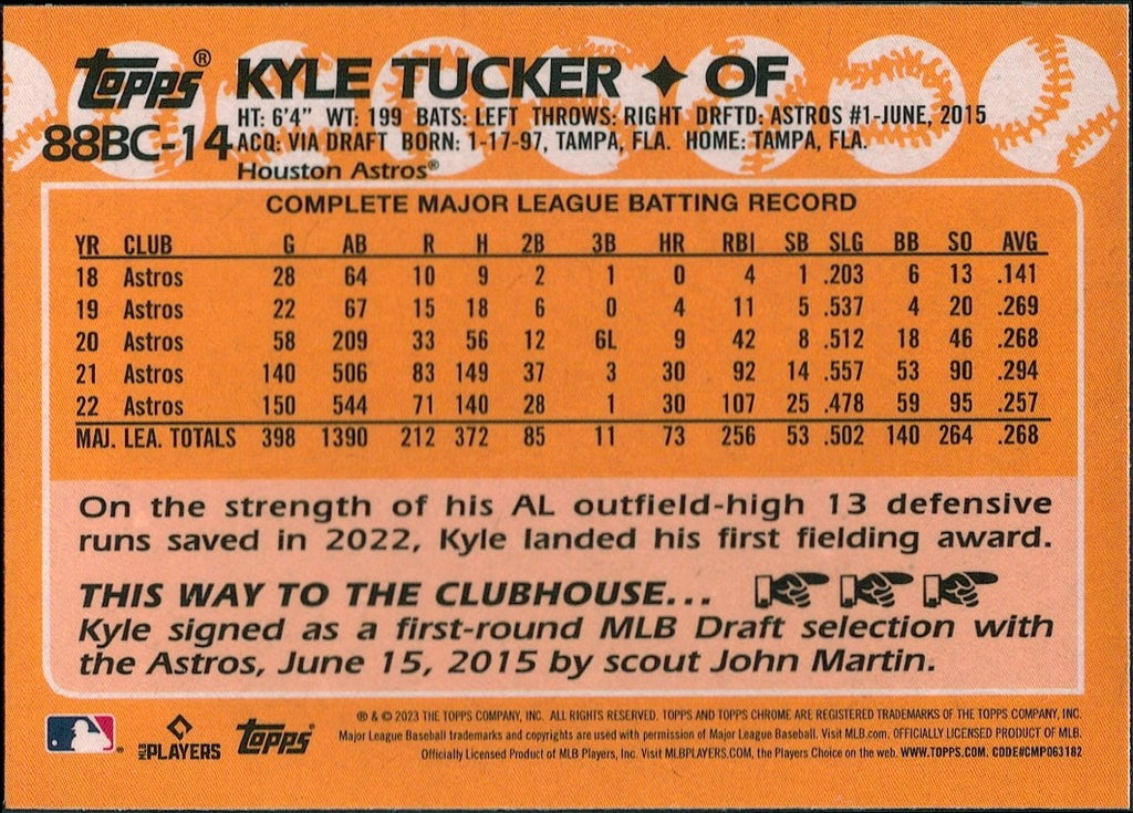 2023 Topps Chrome 1988 Topps Baseball 35th Anniversary #88BC-14 Kyle Tucker