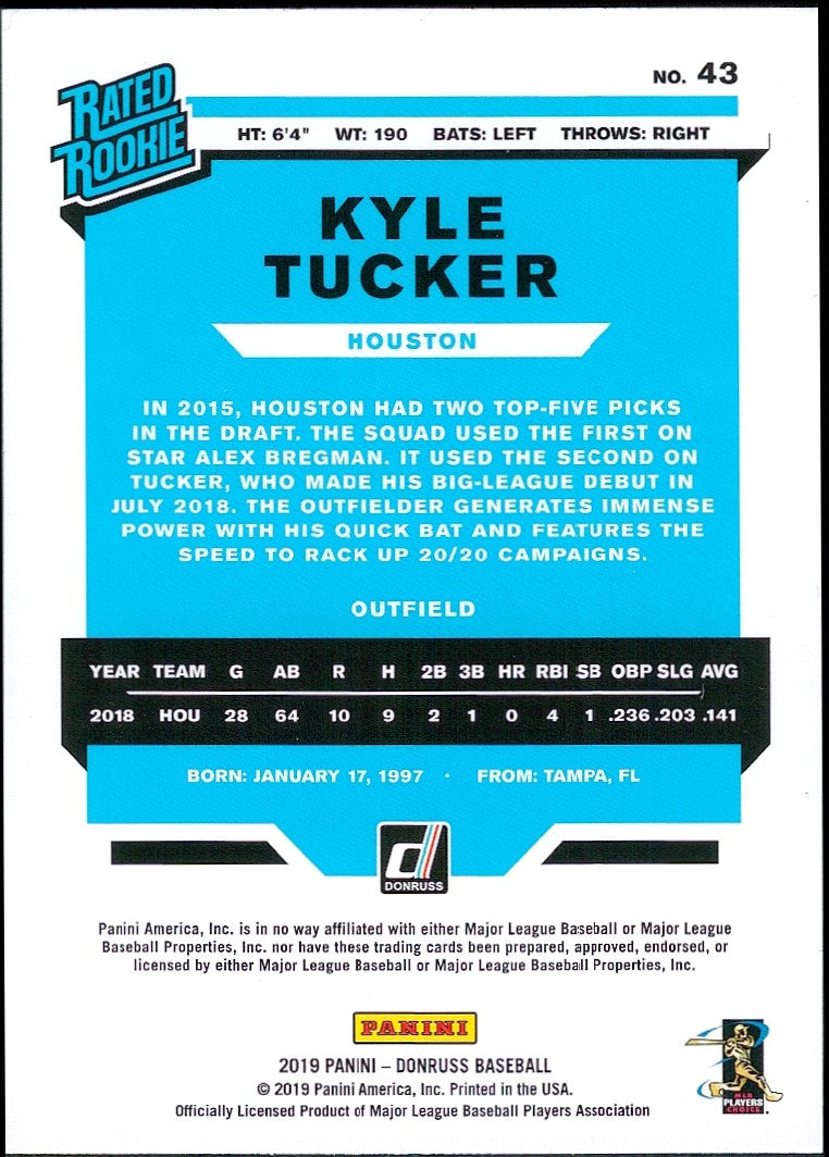 2019 Donruss #43 Kyle Tucker Rookie Houston Astros