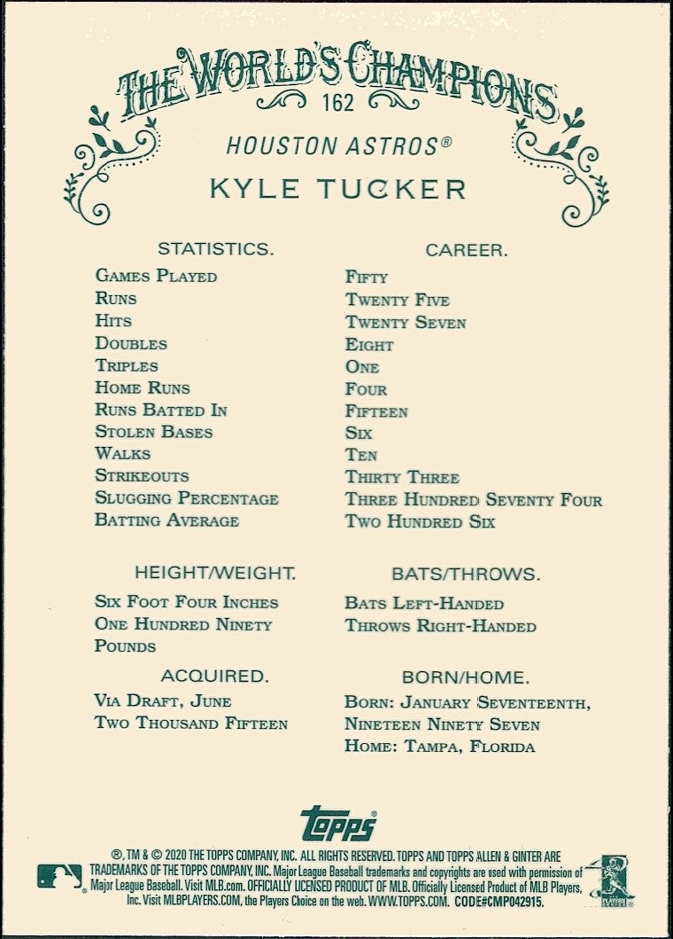 2020 Topps Allen & Ginter Chrome #162 Kyle Tucker Houston Astros