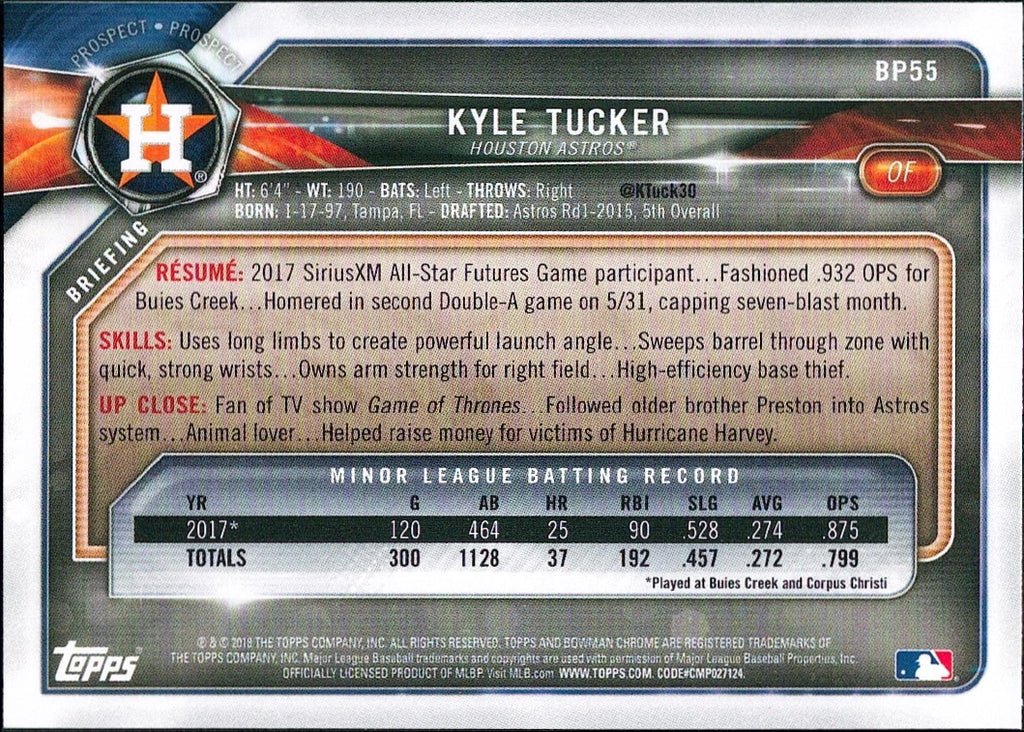2018 Bowman Prospects #BP55 Kyle Tucker Houston Astros