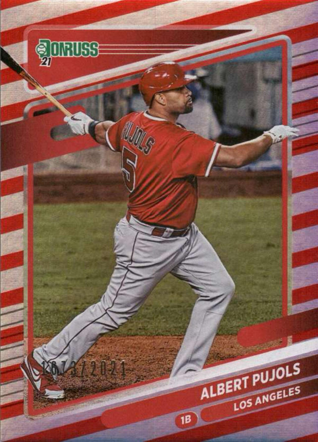 2021 Donruss Red and White Stripes #70 Albert Pujols #/2021 Los Angeles Angels