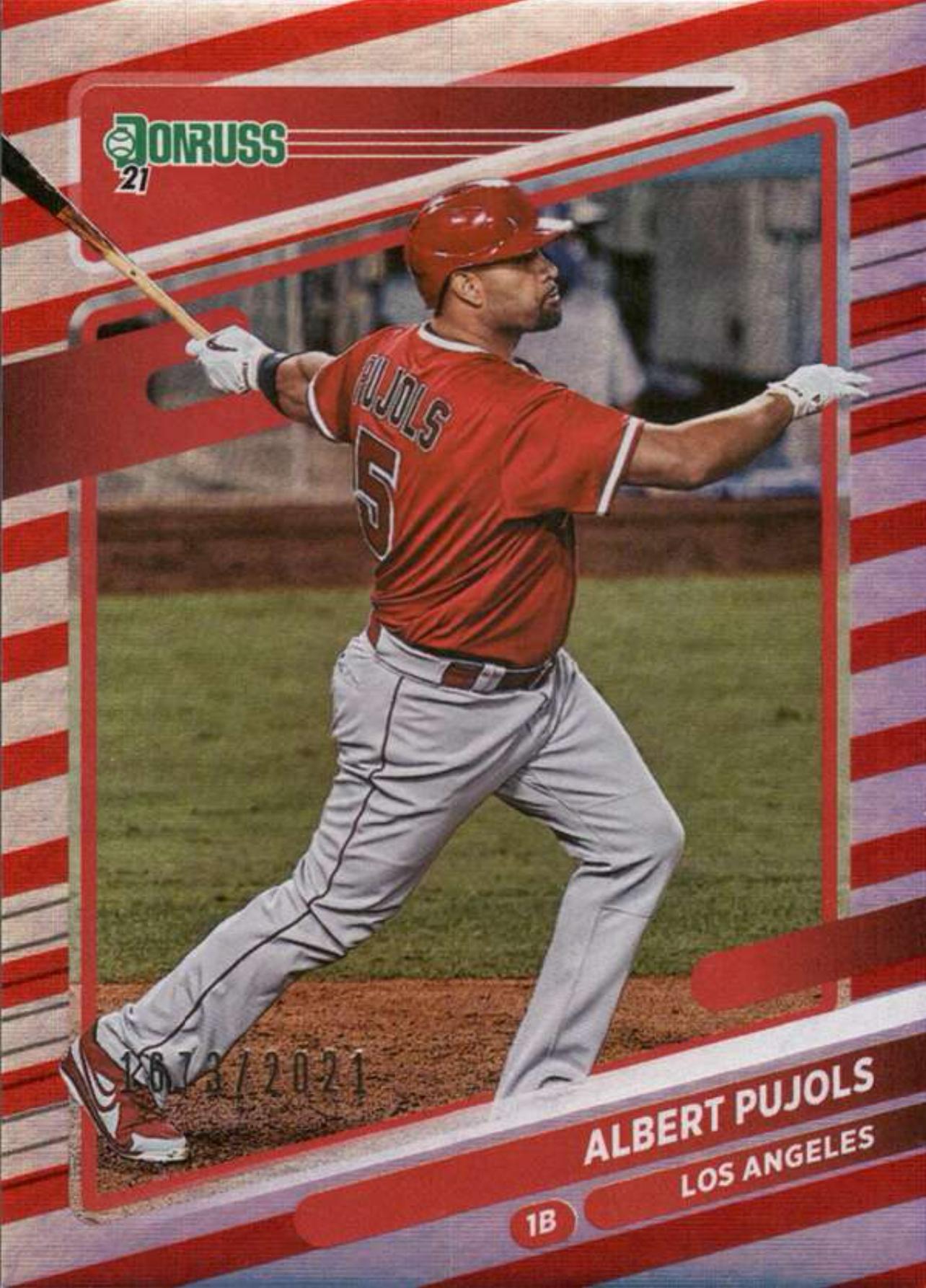 2021 Donruss Red and White Stripes #70 Albert Pujols #/2021 Los Angeles Angels