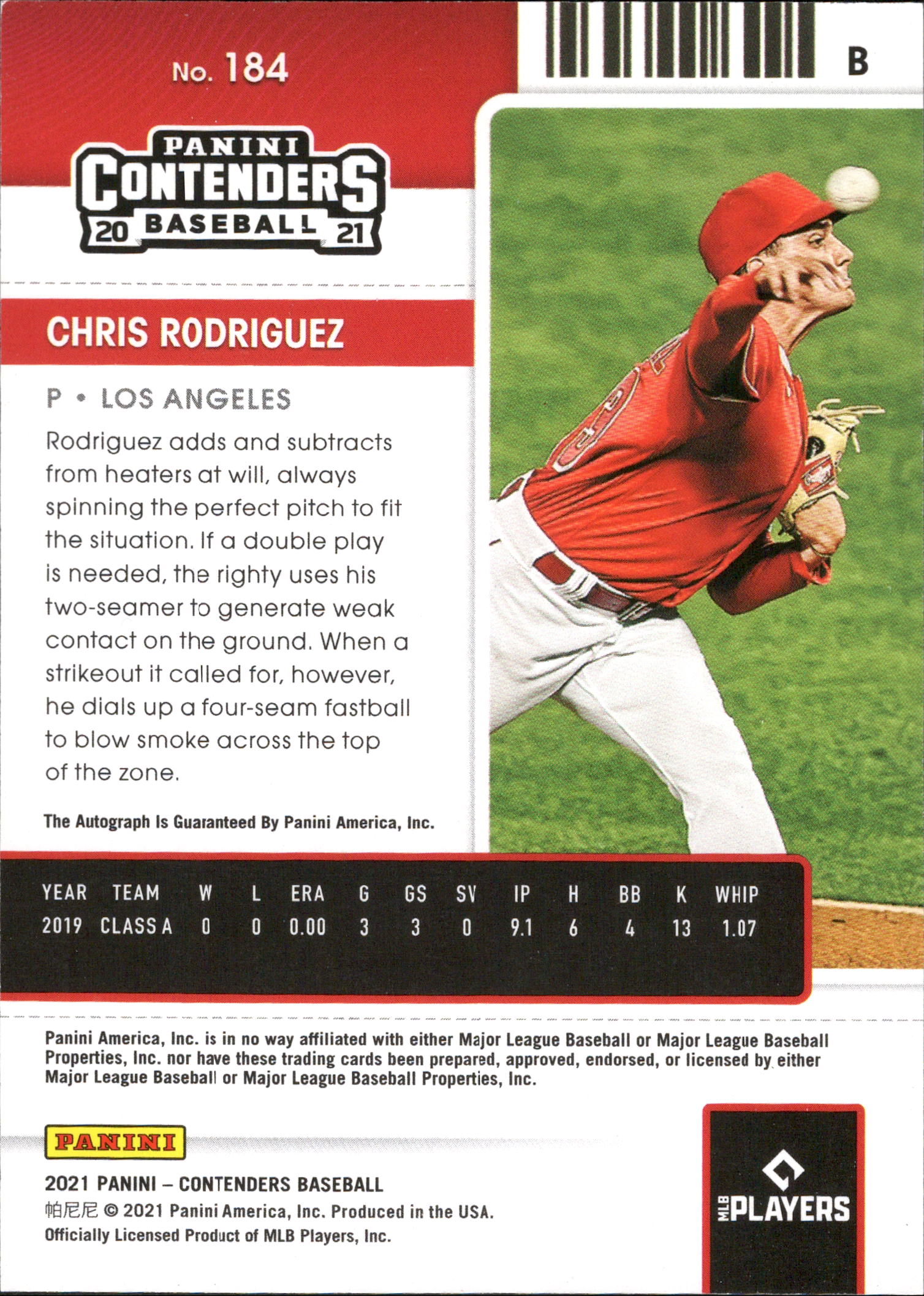 2021 Panini Contenders Diamond #184 Chris Rodriguez RC Auto #/15 Angels