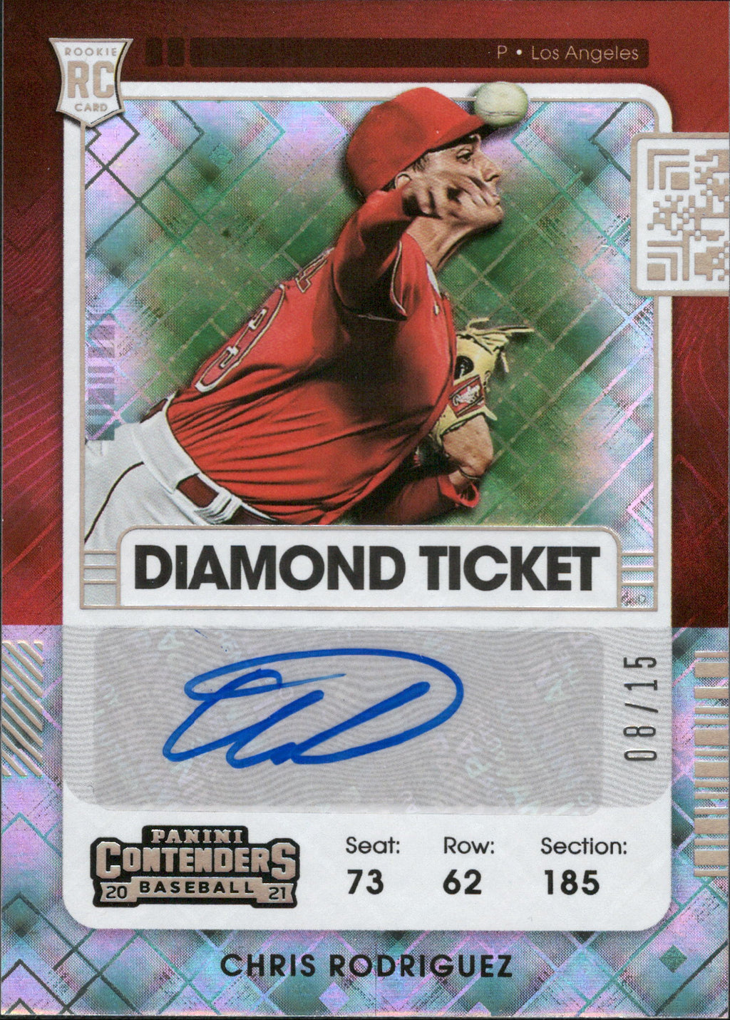 2021 Panini Contenders Diamond #184 Chris Rodriguez RC Auto #/15 Angels