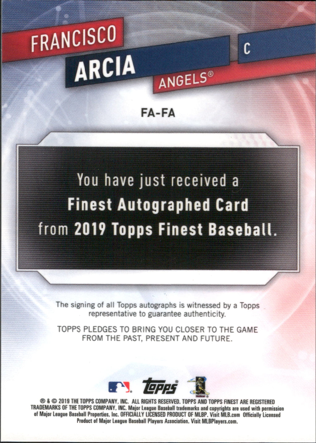2019 Finest Finest Autographs Blue #FA-FA Francisco Arcia RC Auto #/150 Angels