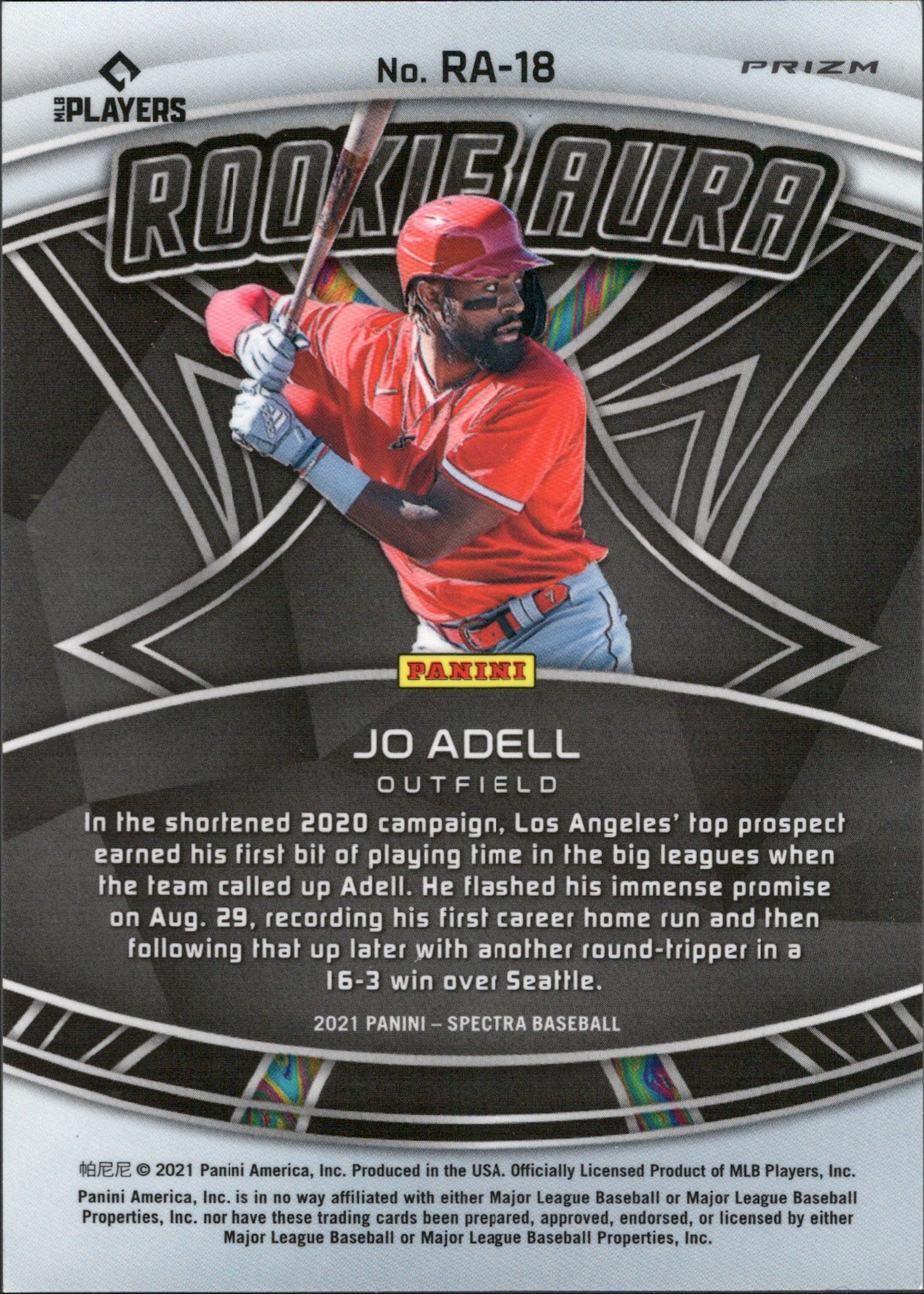 2021 Panini Spectra Rookie Aura Silver #RA-18 Jo Adell RC Los Angeles Angels