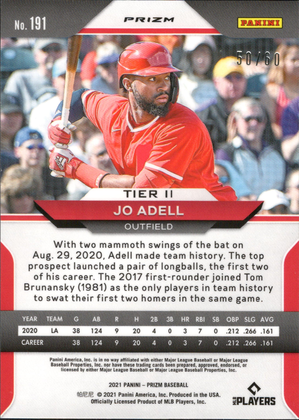 2021 Panini Prizm Blue Wave Prizm #191 Jo Adell RC #/60 Los Angeles Angels
