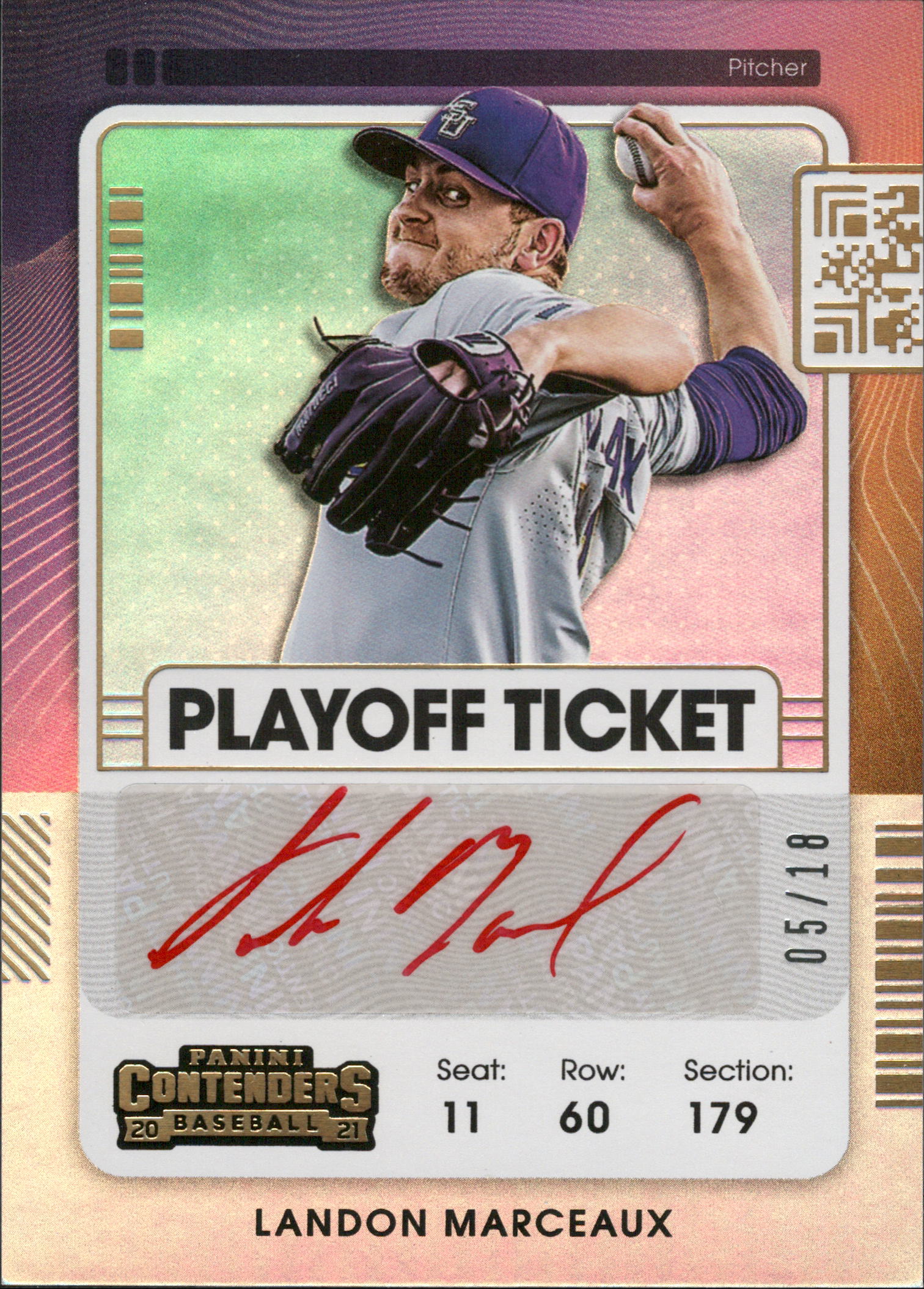 2021 Panini Contenders Draft Ticket 2 Playoff #DT2-LM Landon Marceaux Auto #/18