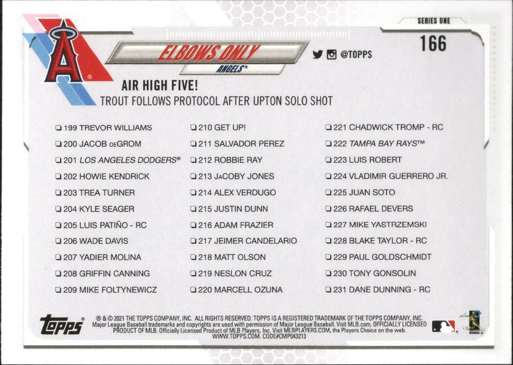 2021 Topps Gold Foil #166 Elbows Only Trout / Upton Los Angeles Angels