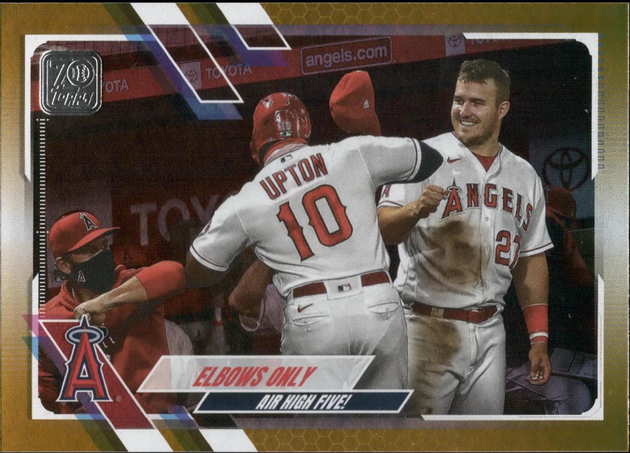 2021 Topps Gold Foil #166 Elbows Only Trout / Upton Los Angeles Angels