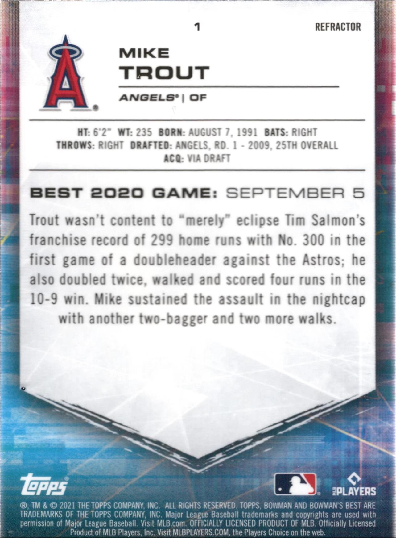 2021 Bowman's Best Refractor #1 Mike Trout Los Angeles Angels