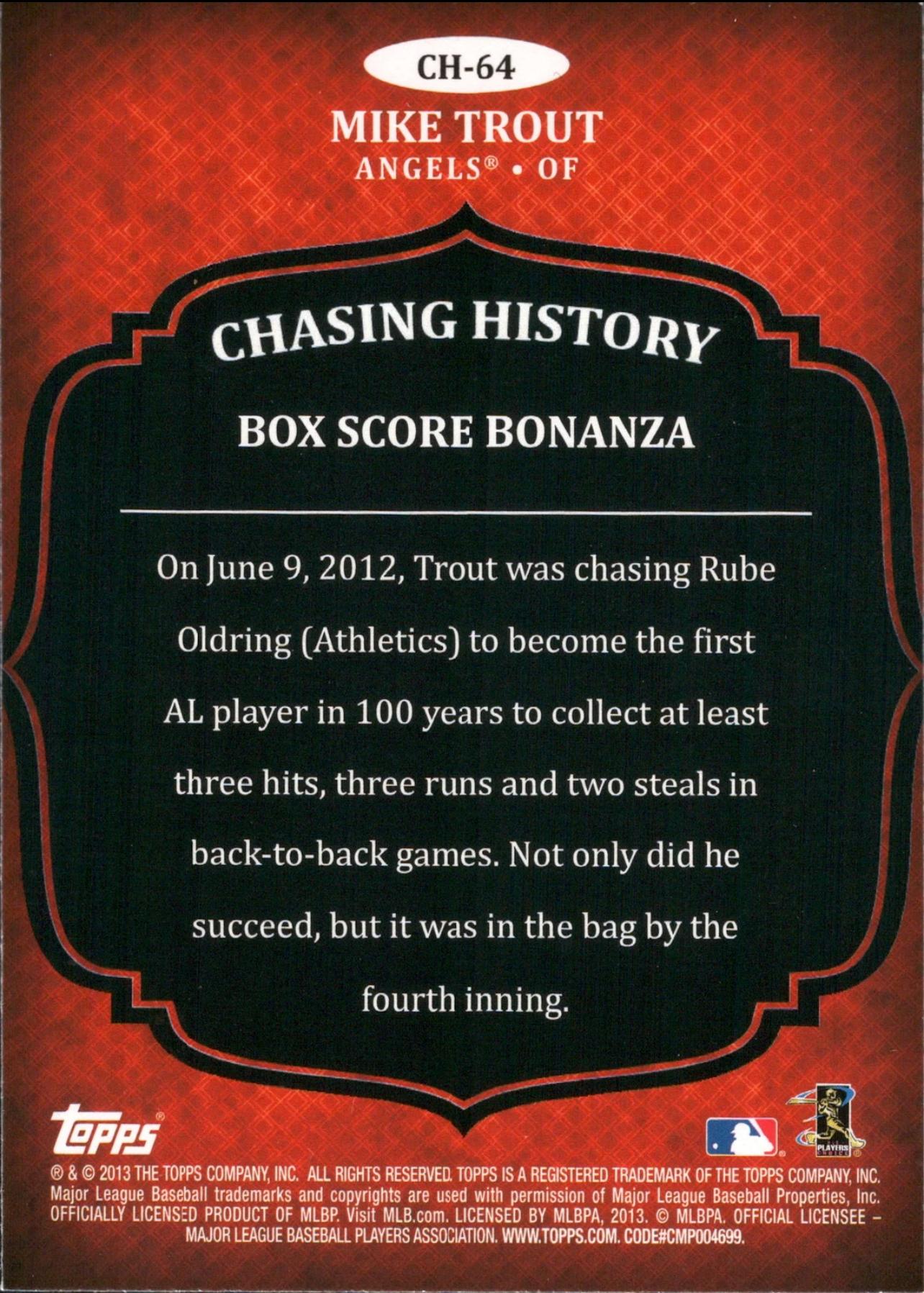 2013 Topps Chasing History Gold Foil #CH-64 Mike Trout Los Angeles Angels