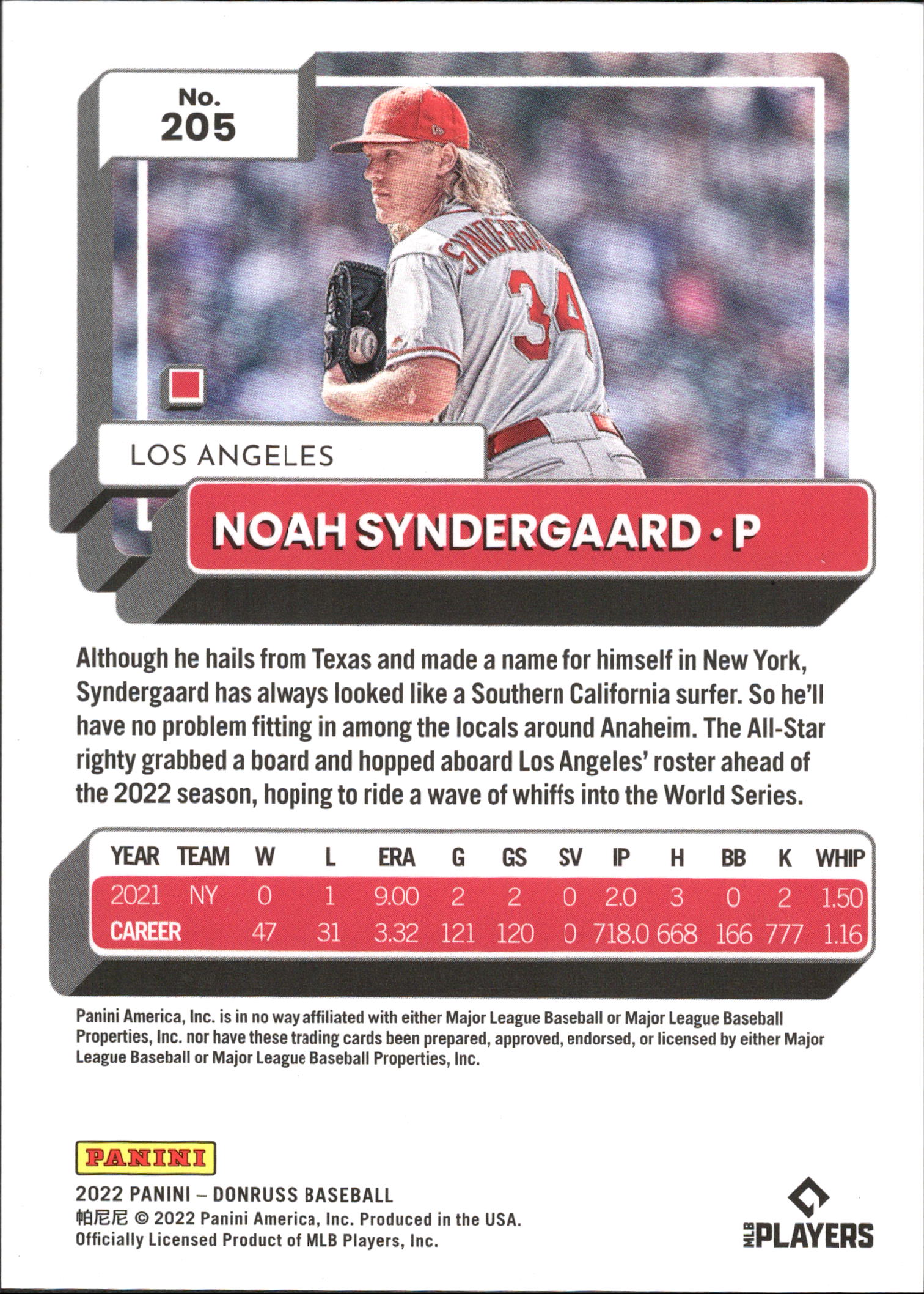 2022 Donruss One Hundred Emoji #205 Noah Syndergaard #/100 Los Angeles Angels