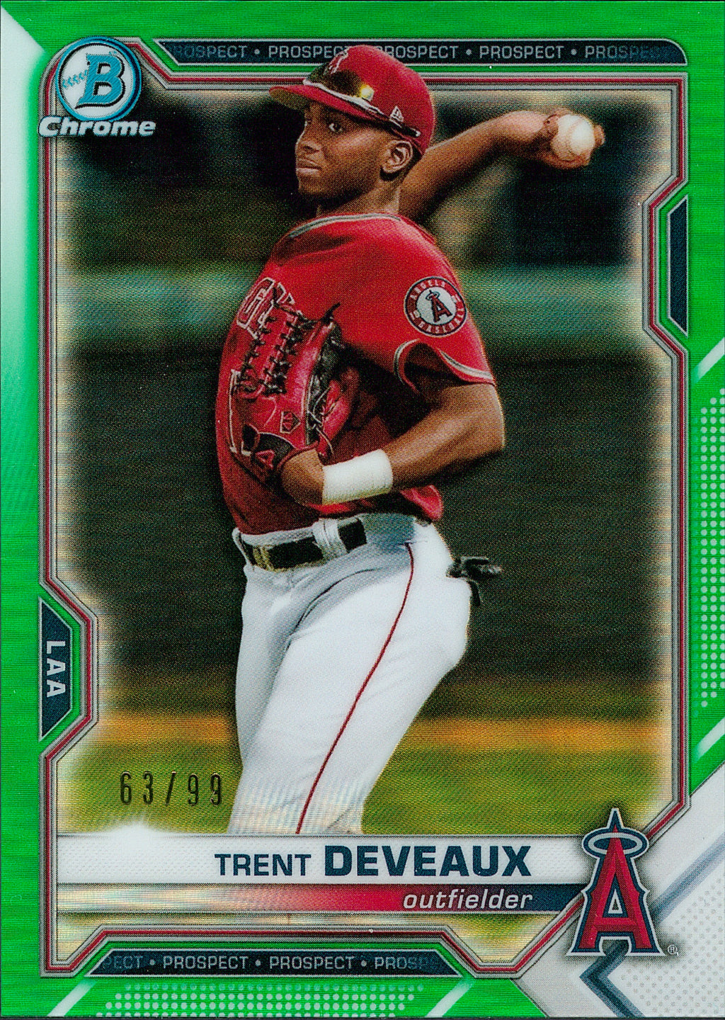 2021 Bowman Draft Chrome Green Refractor #BDC-133 Trent Deveaux #/99 Angels