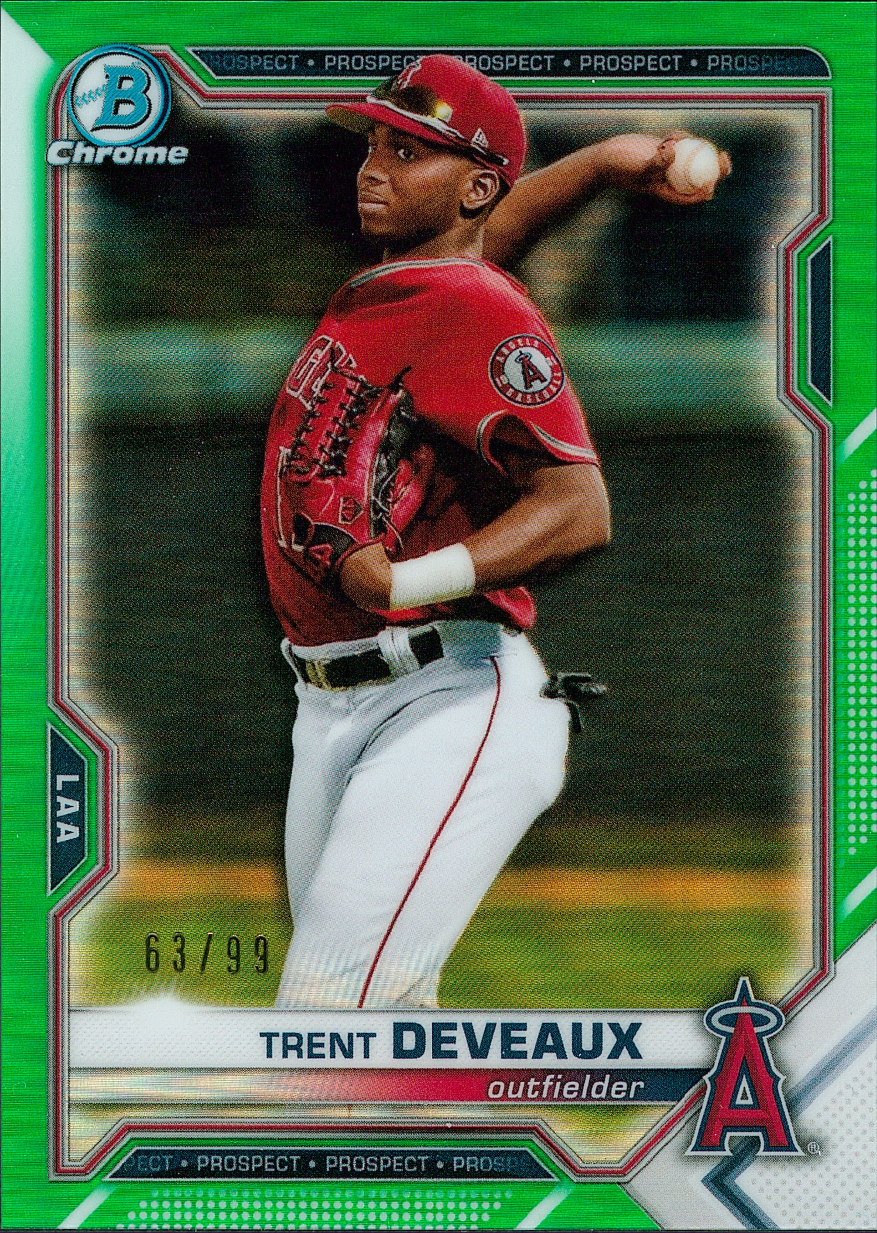2021 Bowman Draft Chrome Green Refractor #BDC-133 Trent Deveaux #/99 Angels