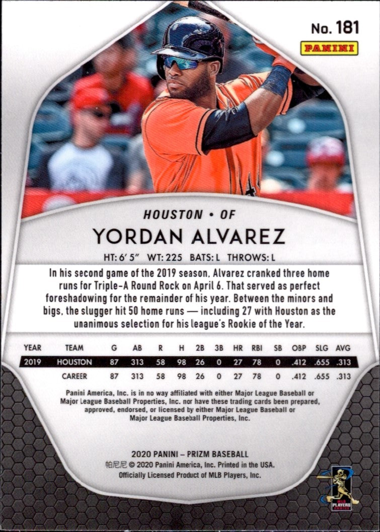 2020 Panini Prizm #181 Yordan Alvarez RC Houston Astros