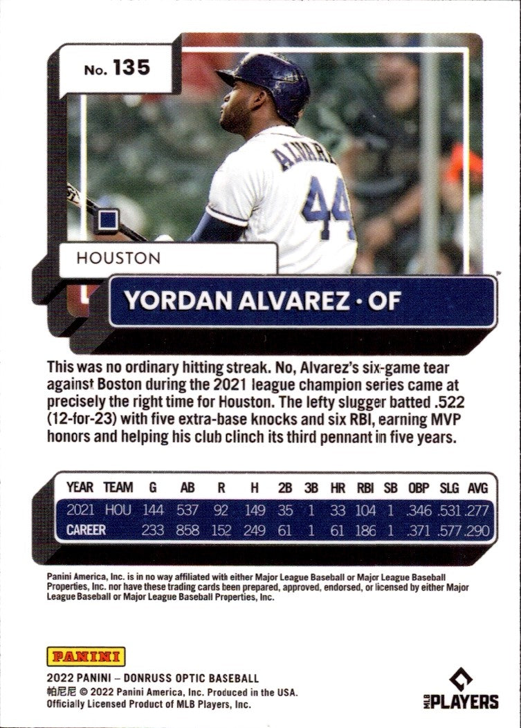 2022 Donruss Optic #135 Yordan Alvarez Houston Astros