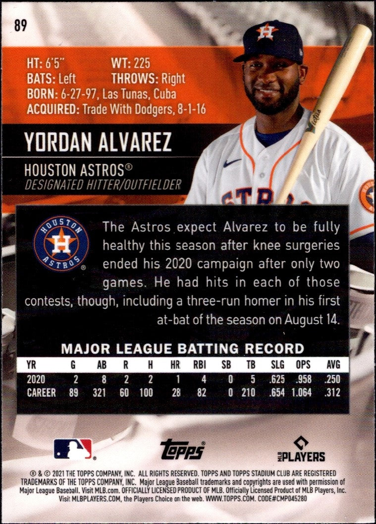 2021 Stadium Club Chrome #89 Yordan Alvarez Houston Astros